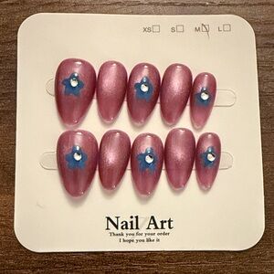 ❤️‍🔥 Pink and Blue Floral Press on Nail Set